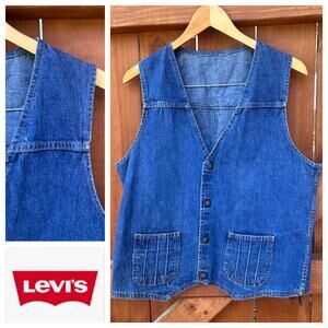 Vintage‎ Levi's Womens Denim Western Vest Button Front Blue Sleeveless M